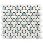 White Hex with Aqua Dot