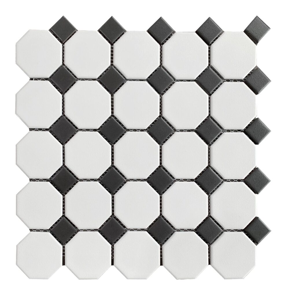 Black Dot White Octagon Mixed Porcelain - Rickert Tile