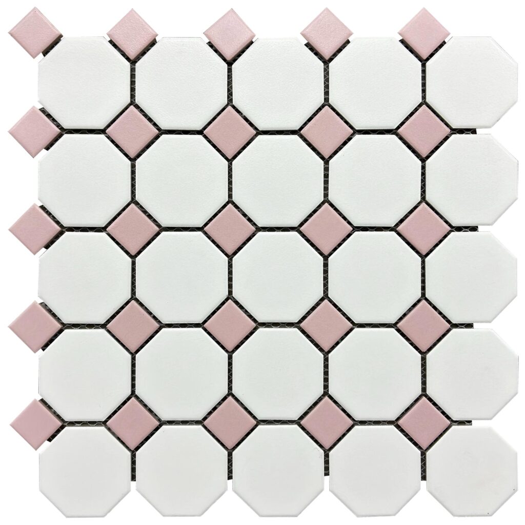 White Octagon with Pink Dot - Rickert Tile